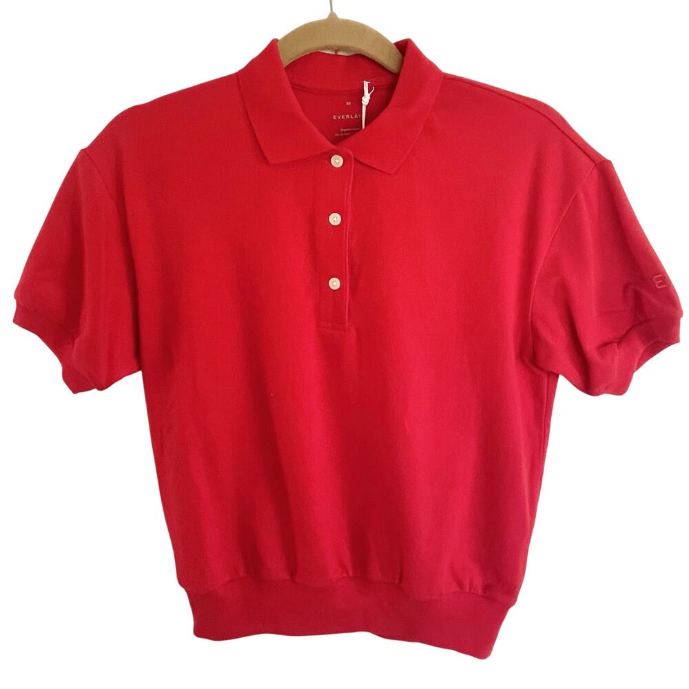 NWT Everlane‎ Organic Cotton Knit Polo Womens Size XS Red Banded Hem & Sleeves. - Picture 3 of 8